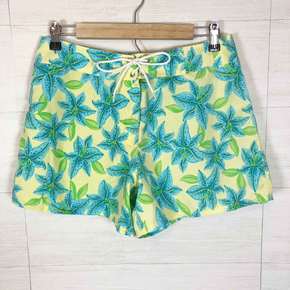 Women's Board Shorts Tropical Floral Yellow & Blue